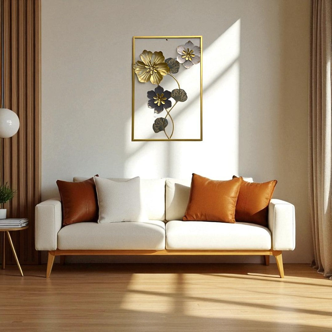 Golden Elegance Floral Metal Wall Art