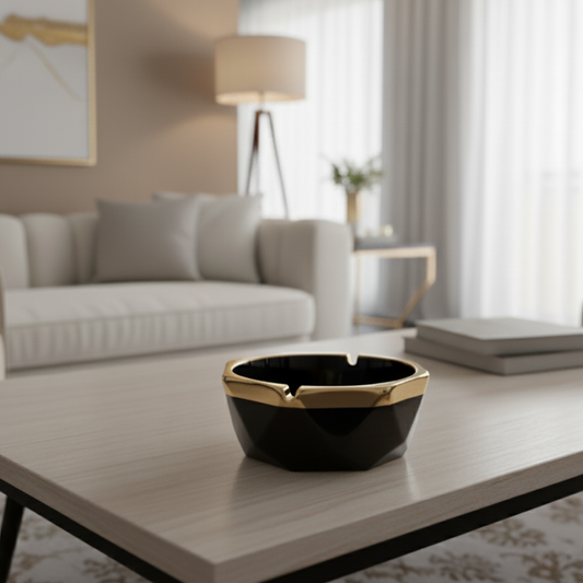 Geometric Black & Gold Ceramic Ash